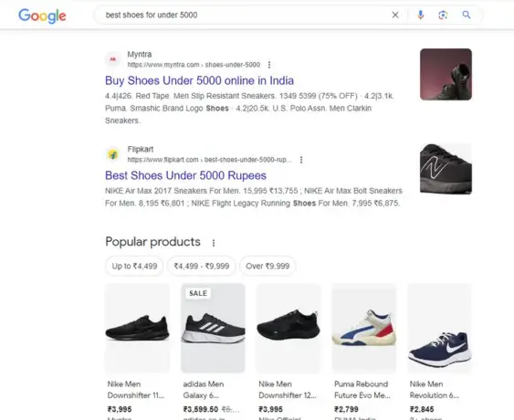 google search result image by showing best shoes under 5000