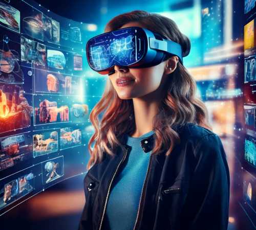 This image feature a women wearing augmented reality AR glasses