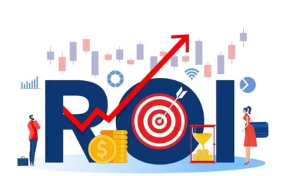 This image showing ROI growth with symbols like a target, upward arrow, coins, and people