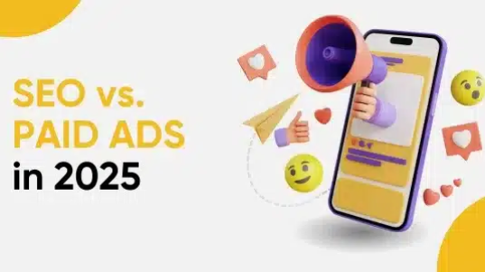 This featured image illustrating the comparison of SEO and Paid Ads in 2025