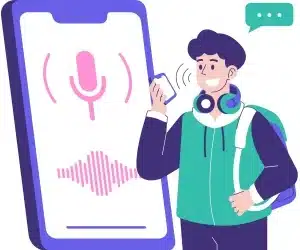 In this image a person using voice search on their phone, symbolizing modern voice-enabled search technology